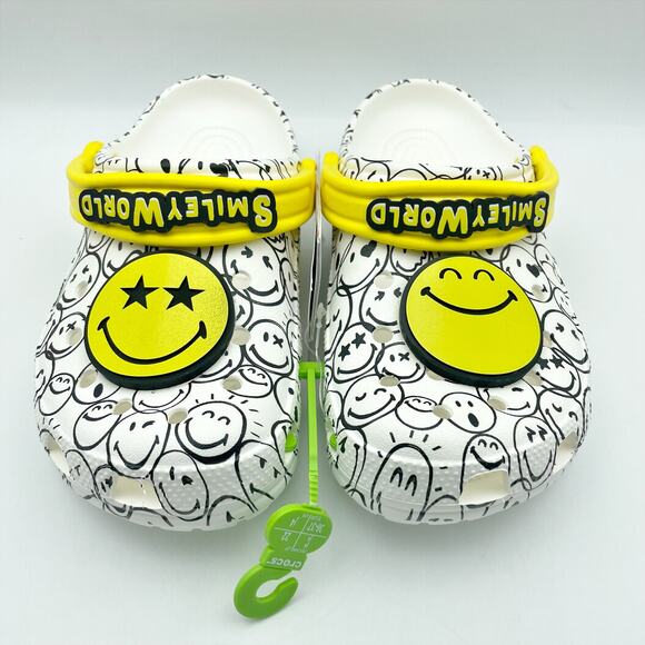 Crocs Kids Smiley World Clog US Juniors 4 EU 36-37 White Yellow NWOB - Picture 6 of 12